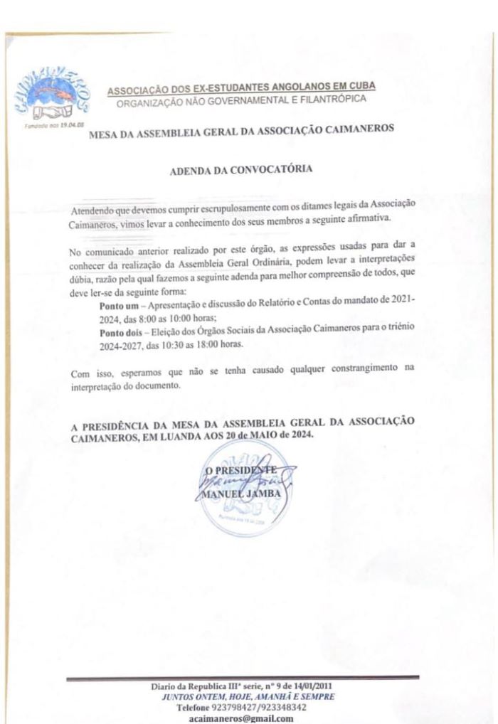 ADENDA DA CONVOCATÓRIA